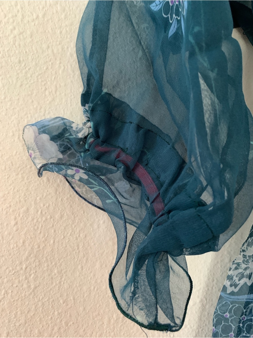 Sheer, Silk, Teal Dress with Ruffles & Flowers - Picture 5 of 8